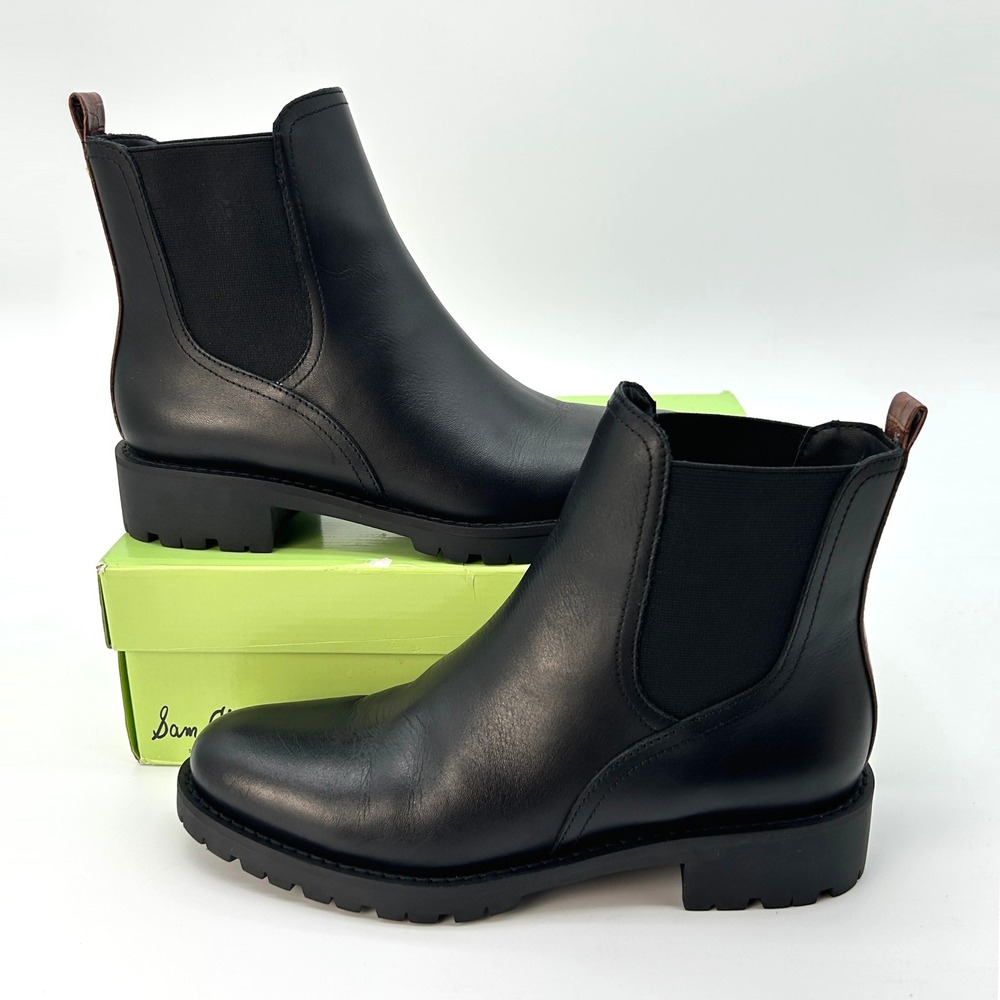 Womens Chelsea Boots Sam Edelman Jemmy Size 7.5 Black Leather Ankle Boots NEW